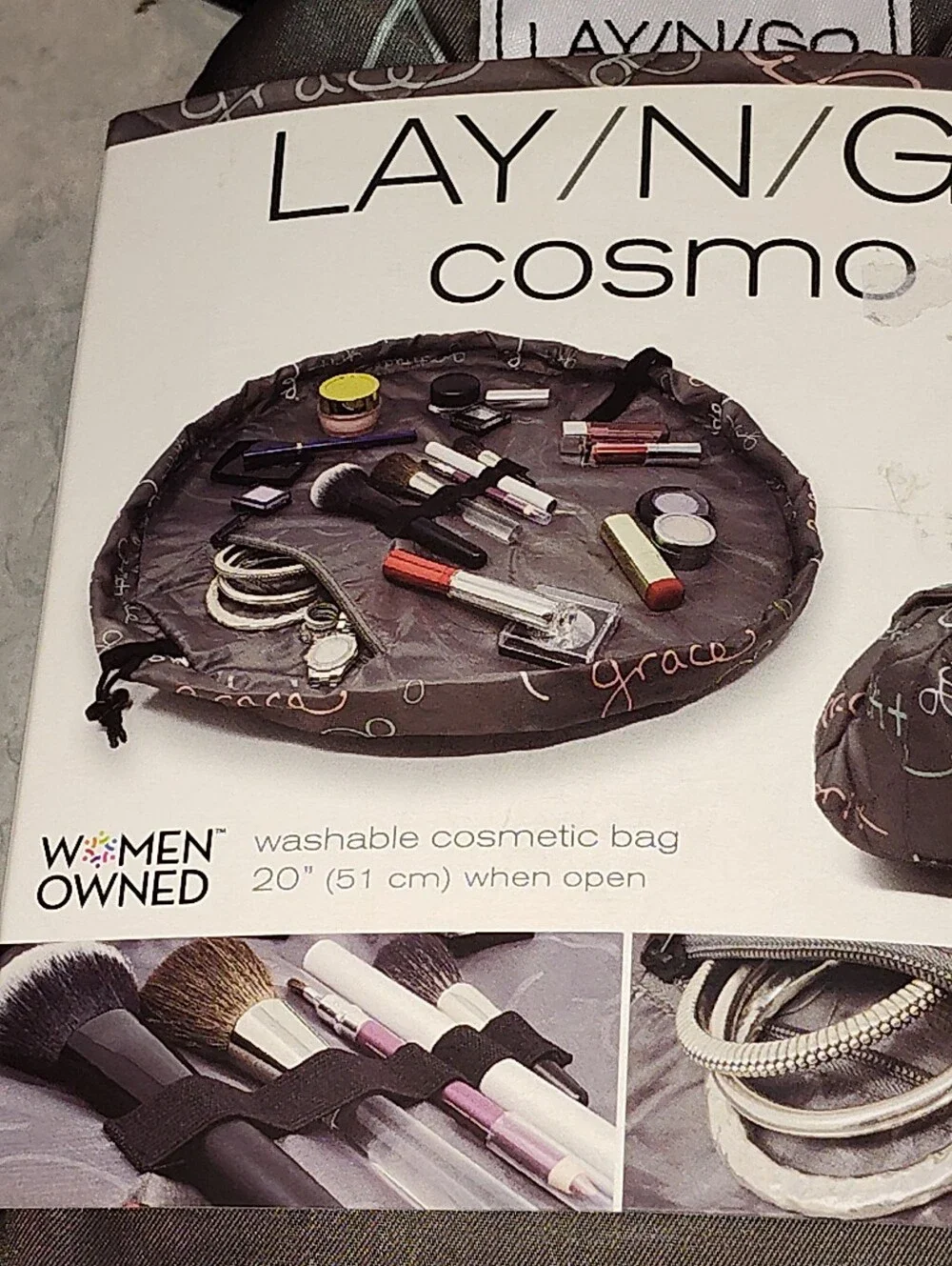 NWT LAY-N-GO COSMO DRAWSTRING TRAVEL COSMETICS BAG OPENS FLAT, a3